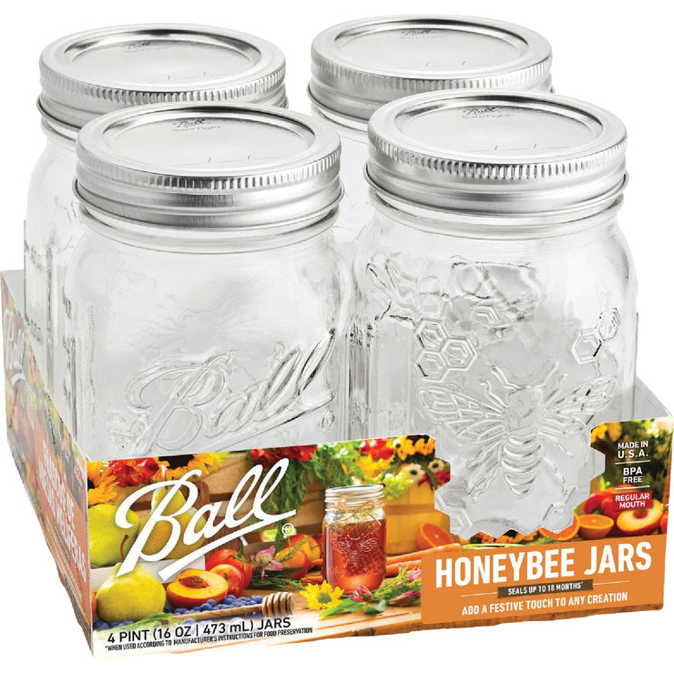 Image of Ball 16 Oz. Regular Mouth Honeybee Jar (4-Pack)