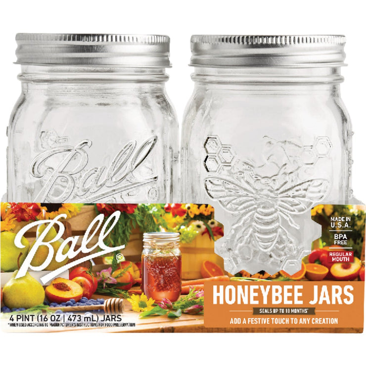 Image of Ball 16 Oz. Regular Mouth Honeybee Jar (4-Pack)