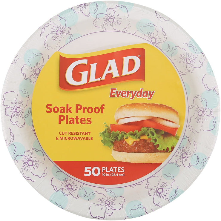 Image of Glad Everyday 10 In. Blue Flower Round Paper Plates (50-Count)