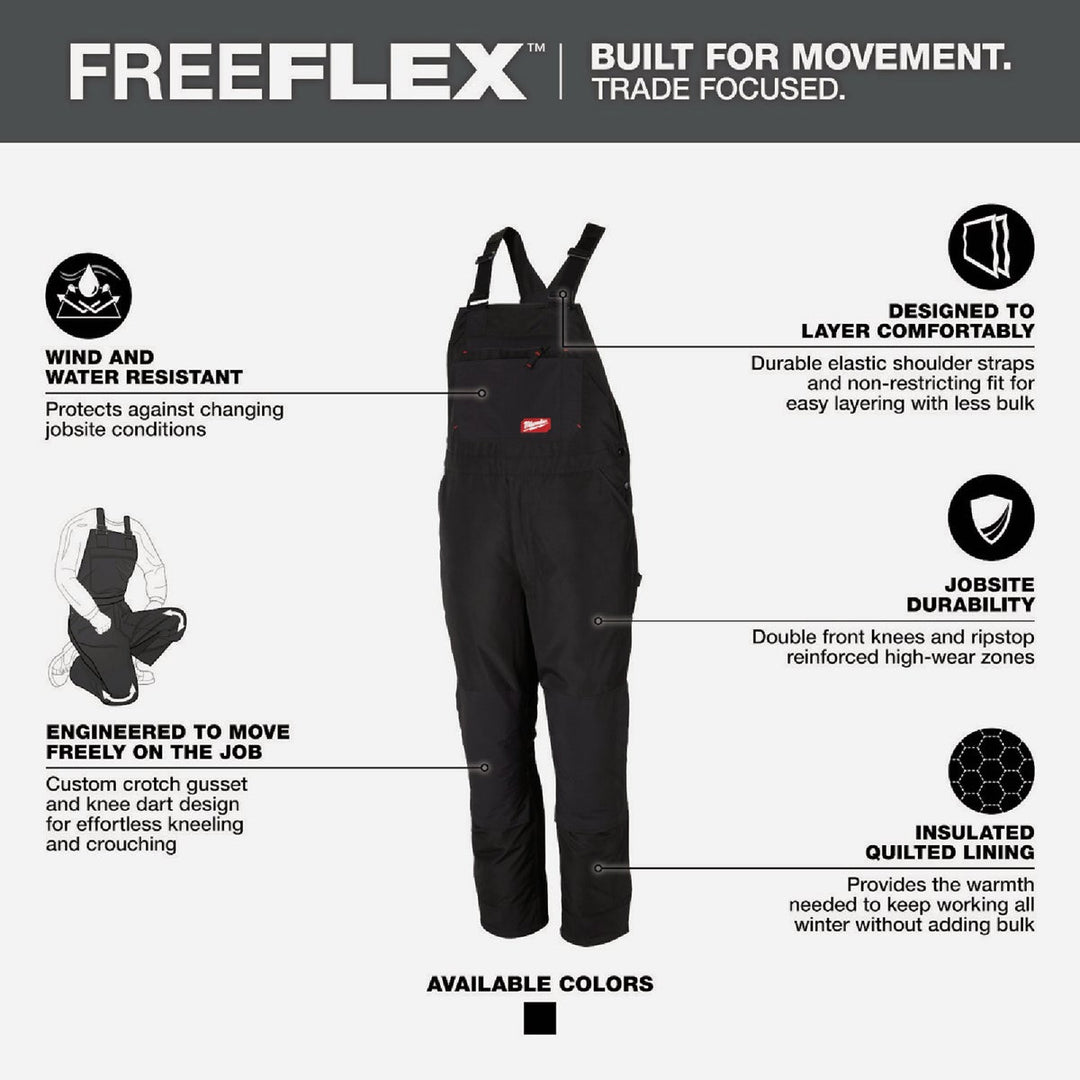 Milwaukee FREEFLEX Men's Medium Black Insulated Bib Overalls