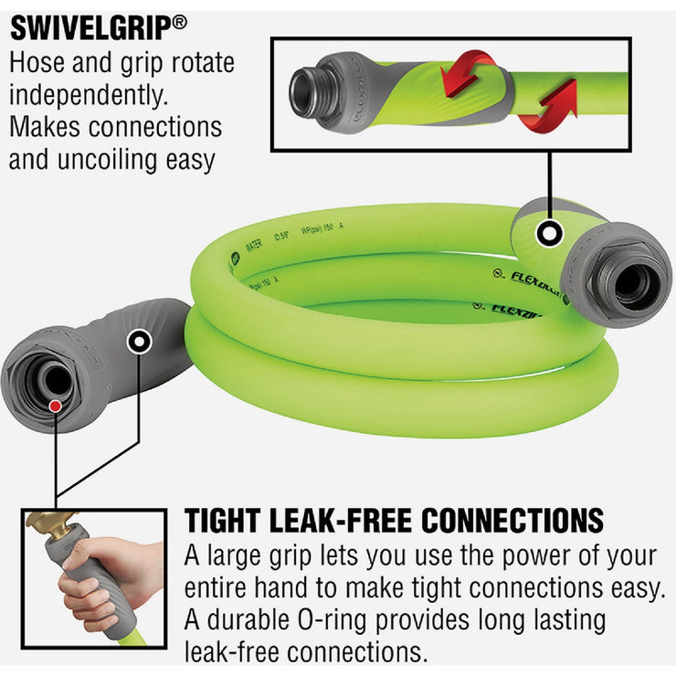 Image of Flexzilla SwivelGrip 5/8 In. Dia. x 5 Ft. L. Drinking Water Safe Lead-In Hose with Male & Female Couplings