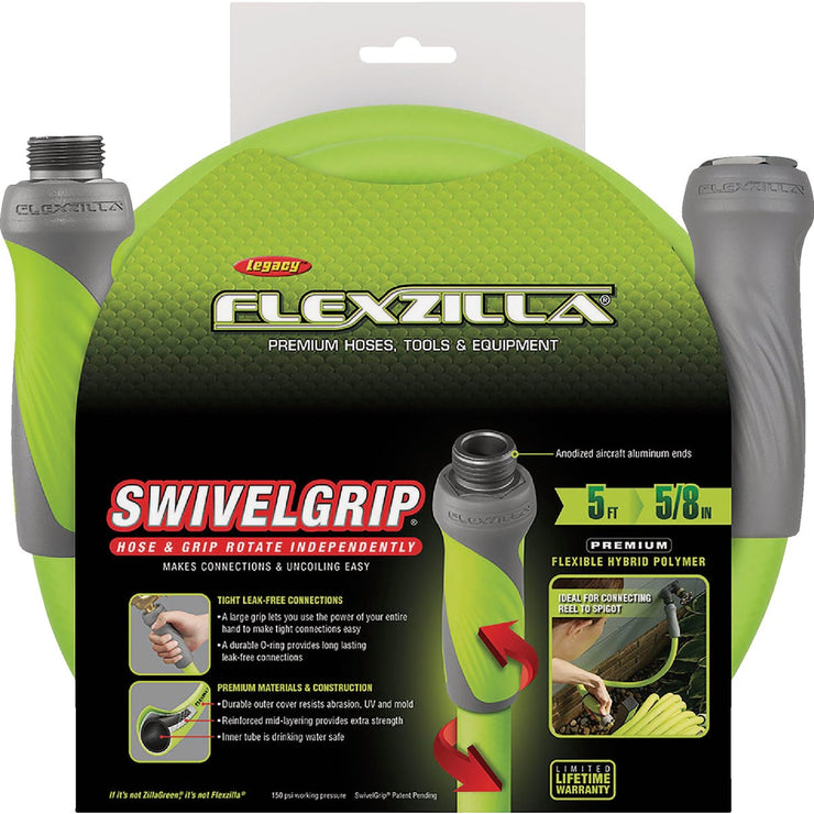 Image of Flexzilla SwivelGrip 5/8 In. Dia. x 5 Ft. L. Drinking Water Safe Lead-In Hose with Male & Female Couplings