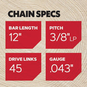 Image of Oregon R45 AdvanceCut Chainsaw Chain for 12-Inch Bar -45 Drive Links  fits Echo, Makita, Craftsman, Husqvarna, Ryobi and more