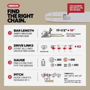Image of Oregon R45 AdvanceCut Chainsaw Chain for 12-Inch Bar -45 Drive Links  fits Echo, Makita, Craftsman, Husqvarna, Ryobi and more