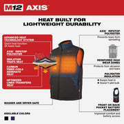 Image of Milwaukee M12 AXIS Men's Black Cordless Heated Vest Kit, 2XL
