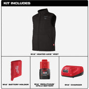 Image of Milwaukee M12 AXIS Men's Black Cordless Heated Vest Kit, 2XL