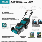 Image of Makita 36V (18V X2) LXT Brushless 21 In. Self-Propelled Commercial Lawn Mower Kit with 4 Batteries (5.0Ah)