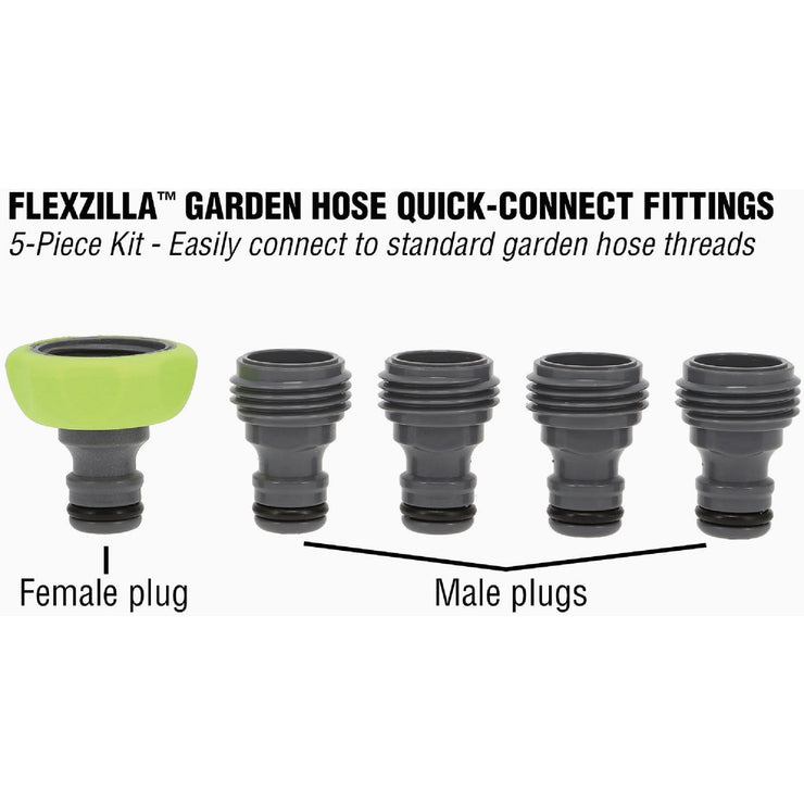 Image of Flexzilla Standard Garden Hose Quick-Connect Fitting Plug Kit, ZillaGreen (5-Piece)