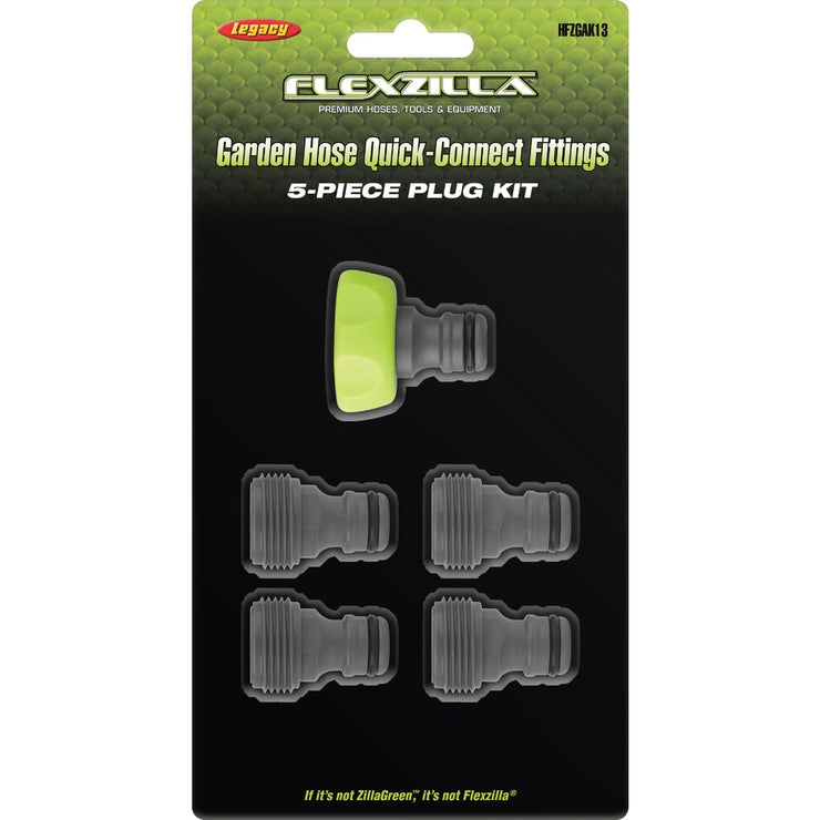 Image of Flexzilla Standard Garden Hose Quick-Connect Fitting Plug Kit, ZillaGreen (5-Piece)
