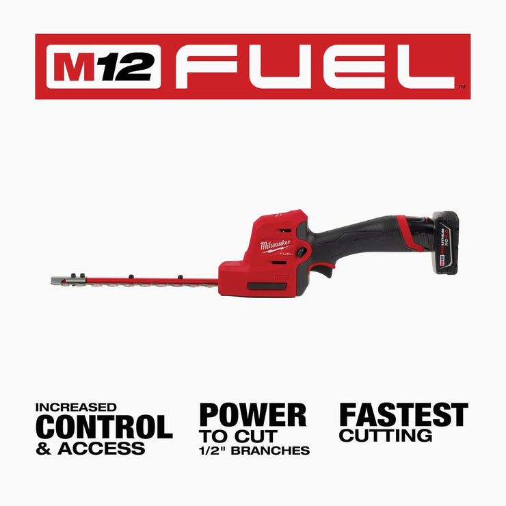Image of Milwaukee M12 FUEL 8 In. Cordless Hedge Trimmer Kit with 4.0 Ah Battery & Charger