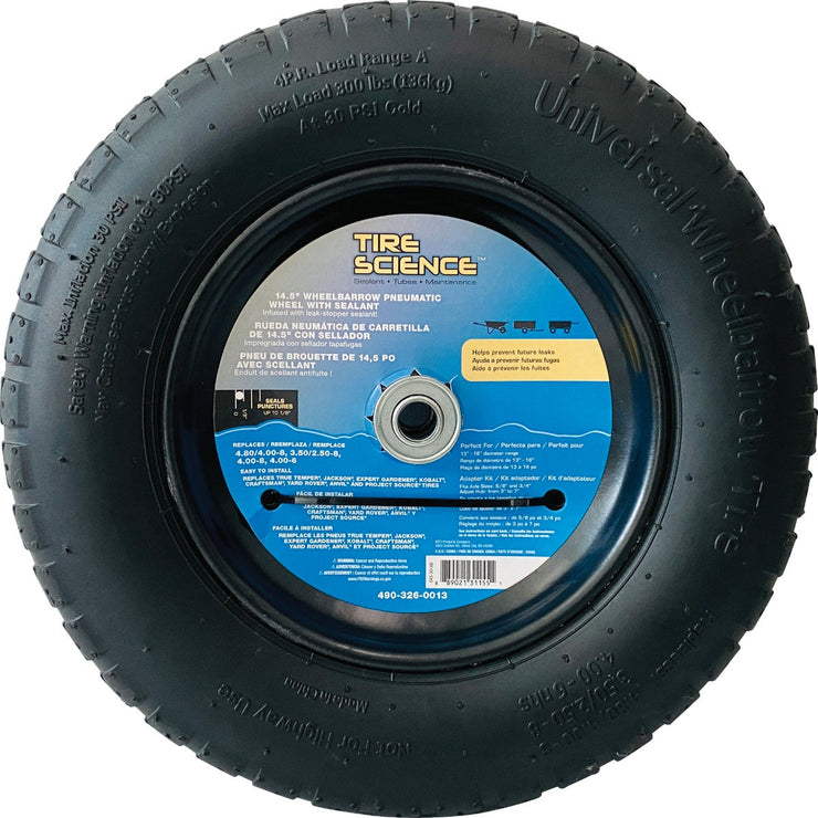 Image of Tire Science 14.5 in. Air-Filled with Tire Sealant Wheelbarrow Wheel