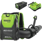 Image of Greenworks 80V 610 CFM 180 MPH Cordless Single-Port Backpack Leaf Blower with 4.0 Ah Battery & Charger