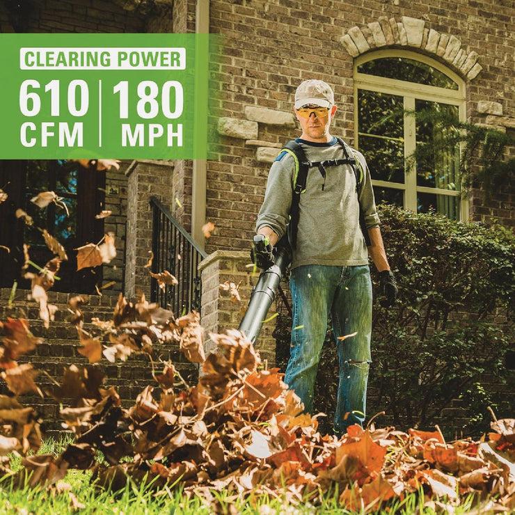 Image of Greenworks 80V 610 CFM 180 MPH Cordless Single-Port Backpack Leaf Blower with 4.0 Ah Battery & Charger