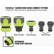 Image of Flexzilla Standard Garden Hose Quick-Connect Coupler & Plug Kit, ZillaGreen (5-Piece)