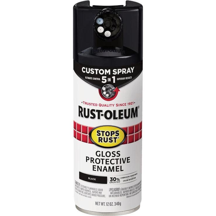 Image of Rust-Oleum Stops Rust 12 Oz. Custom Spray 5 in 1 Gloss Spray Paint, Black