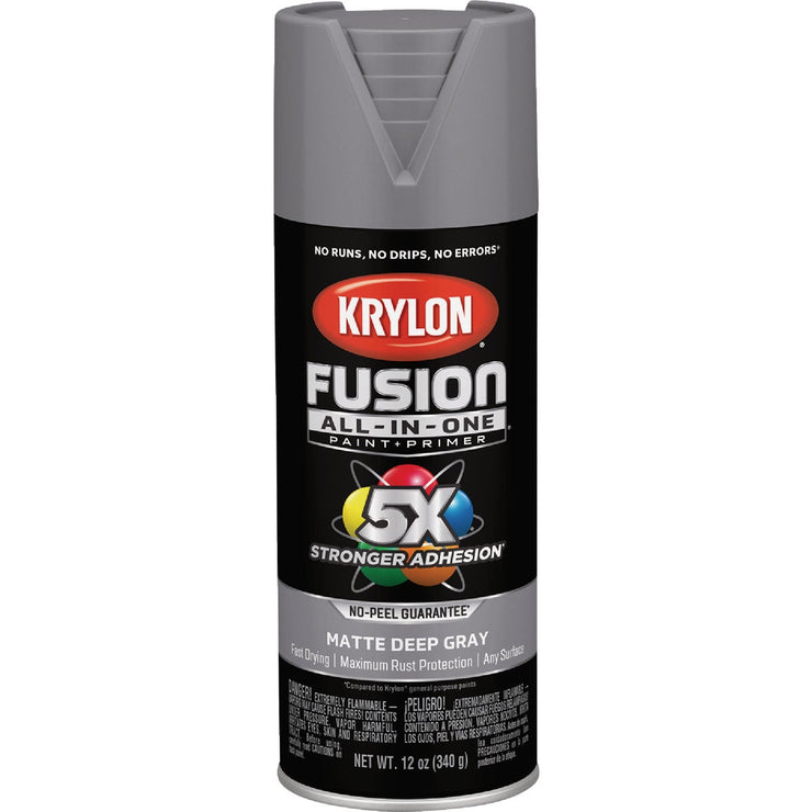 Image of Krylon Fusion All-In-One 12 Oz. Matte Spray Paint, Deep Gray