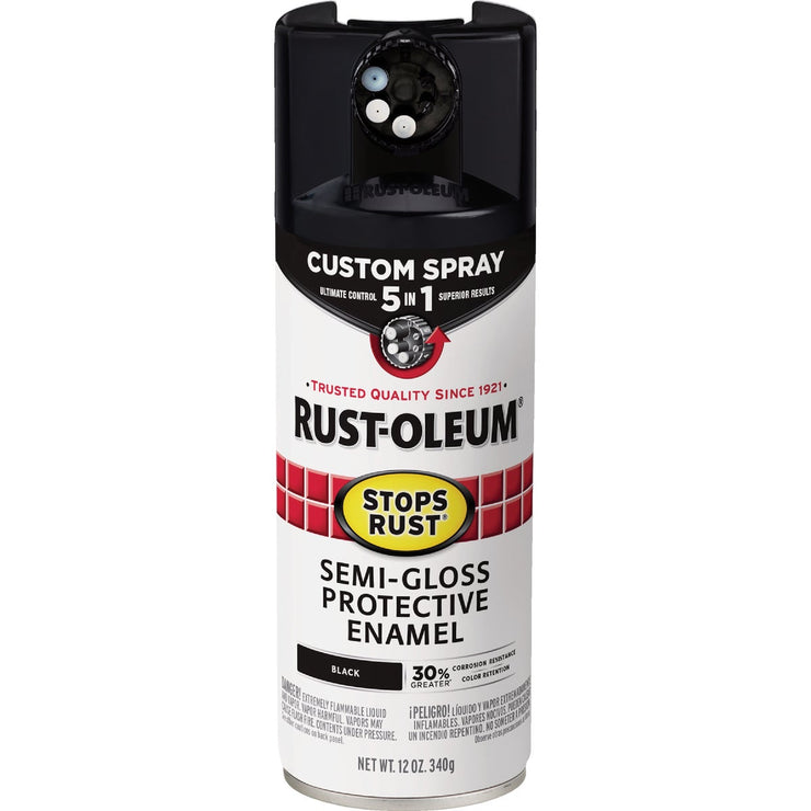 Image of Rust-Oleum Stops Rust 12 Oz. Custom Spray 5 in 1 Semi-Gloss Spray Paint, Black