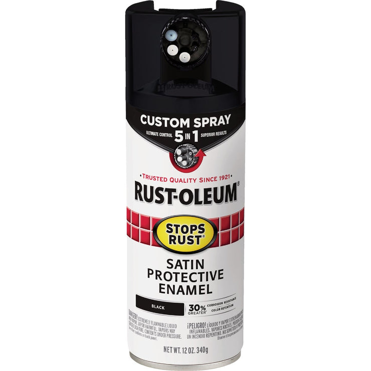 Image of Rust-Oleum Stops Rust 12 Oz. Custom Spray 5 in 1 Satin Spray Paint, Black