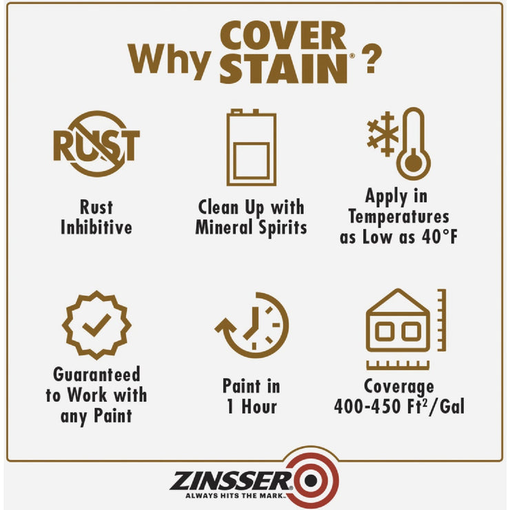 Image of Zinsser Cover Stain Classic Oil-Based 100 Low VOC Interior/Exterior Primer, Flat White, 1 Gal.