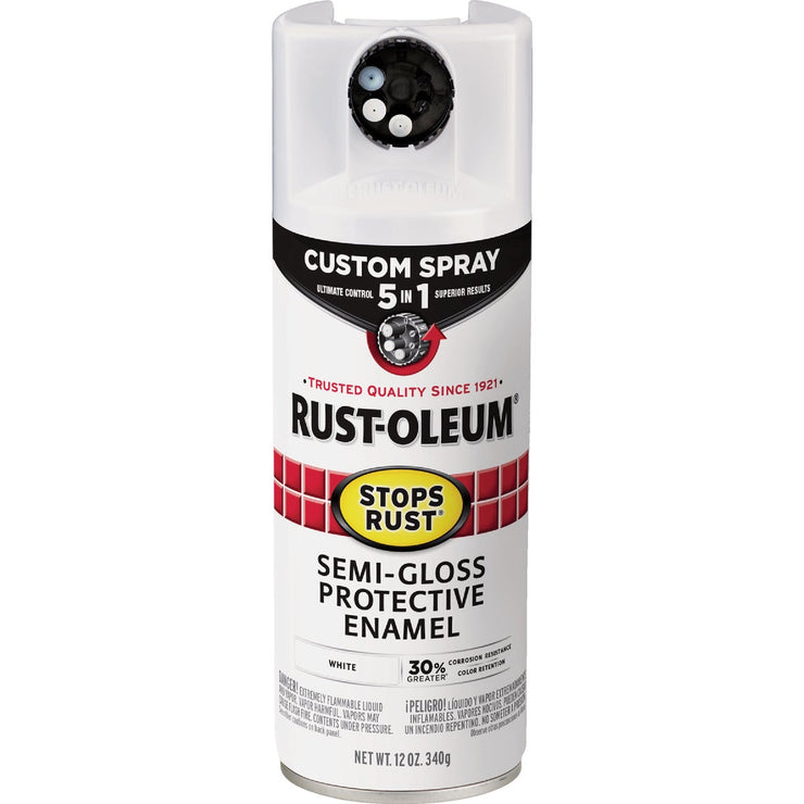 Image of Rust-Oleum Stops Rust 12 Oz. Custom Spray 5 in 1 Semi-Gloss Spray Paint, White