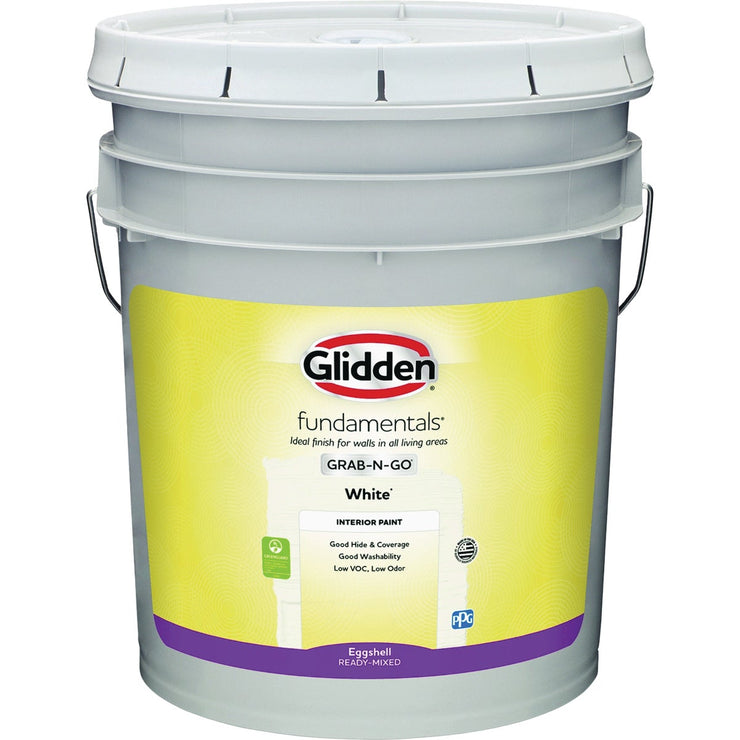 Image of Glidden Fundamentals Eggshell Interior Paint, White, 5 Gal.