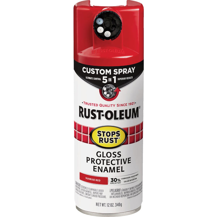 Image of Rust-Oleum Stops Rust 12 Oz. Custom Spray 5 in 1 Gloss Spray Paint, Sunrise Red