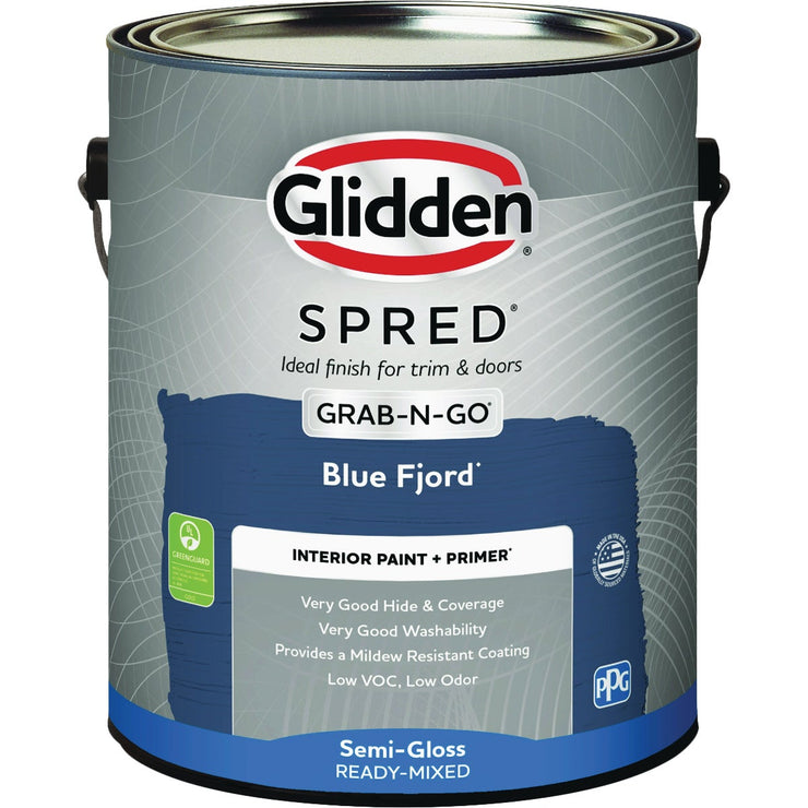 Image of Glidden Spred Interior Grab-N-Go Paint + Primer Semi-Gloss Paint, Blue Fjord, 1 Gal.