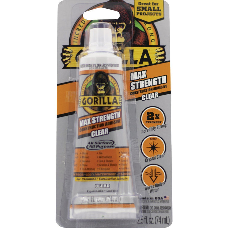 Image of Gorilla 2.5 Oz. Clear Max Strength Construction Adhesive