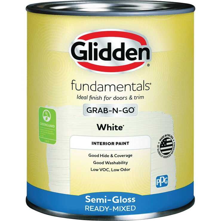 Image of Glidden Fundamentals Semi-Gloss Interior Paint, White, 1 Qt.