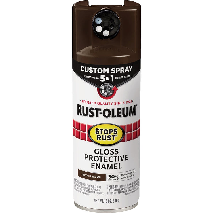 Image of Rust-Oleum Stops Rust 12 Oz. Custom Spray 5 in 1 Gloss Spray Paint, Leather Brown