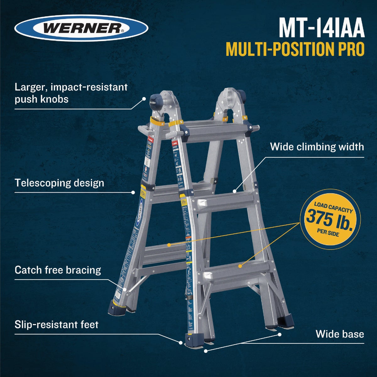 Werner 14 Ft. Aluminum Multi-Position Telescoping Ladder with 375 Lb ...