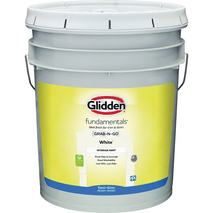 Image of Glidden Fundamentals Semi-Gloss Interior Paint, White, 5 Gal.