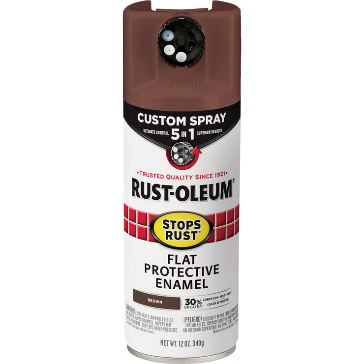 Image of Rust-Oleum Stops Rust 12 Oz. Custom Spray 5 in 1 Flat Spray Paint, Brown