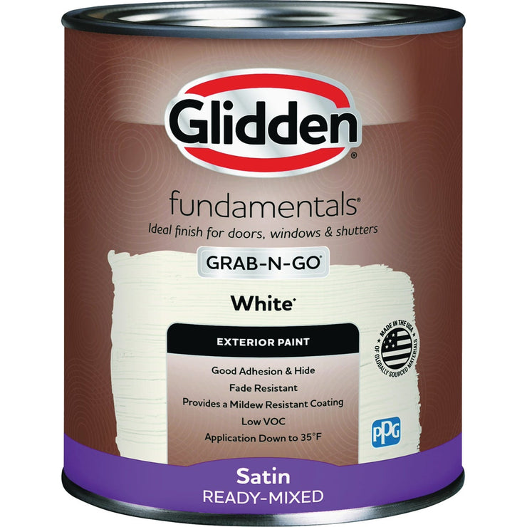 Image of Glidden Fundamentals Exterior Grab-N-Go White Satin Quart