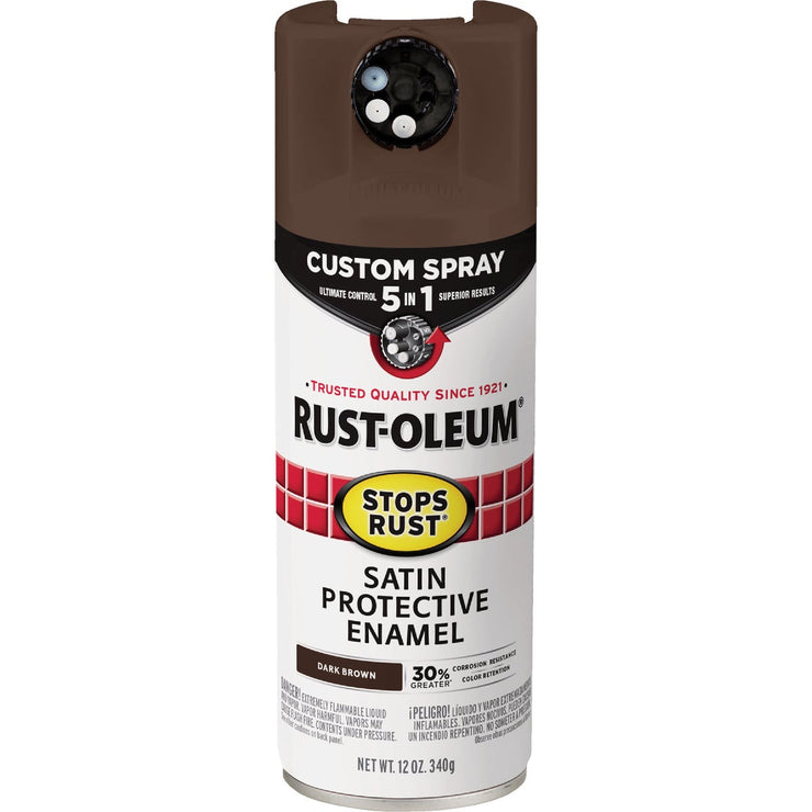 Image of Rust-Oleum Stops Rust 12 Oz. Custom Spray 5 in 1 Satin Spray Paint, Dark Brown