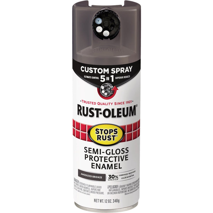 Image of Rust-Oleum Stops Rust 12 Oz. Custom Spray 5 in 1 Semi-Gloss Spray Paint, Anodized Bronze
