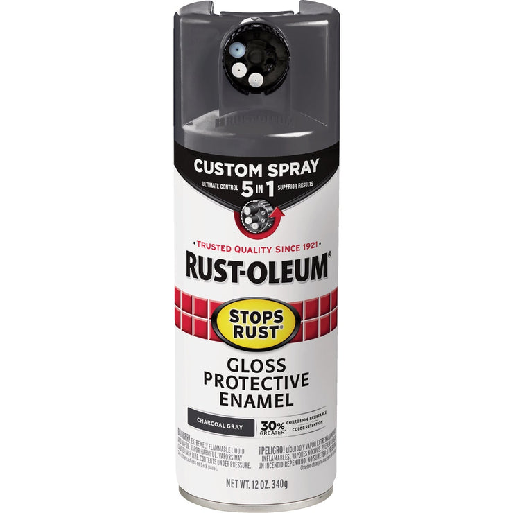 Image of Rust-Oleum Stops Rust 12 Oz. Custom Spray 5 in 1 Gloss Spray Paint, Charcoal Gray