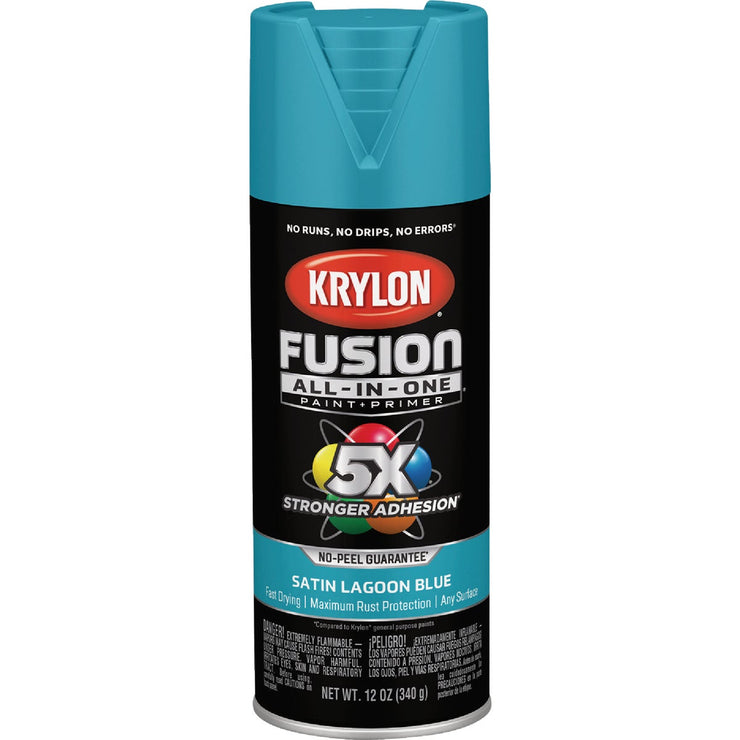 Image of Krylon Fusion All-In-One 12 Oz. Satin Spray Paint, Lagoon Blue