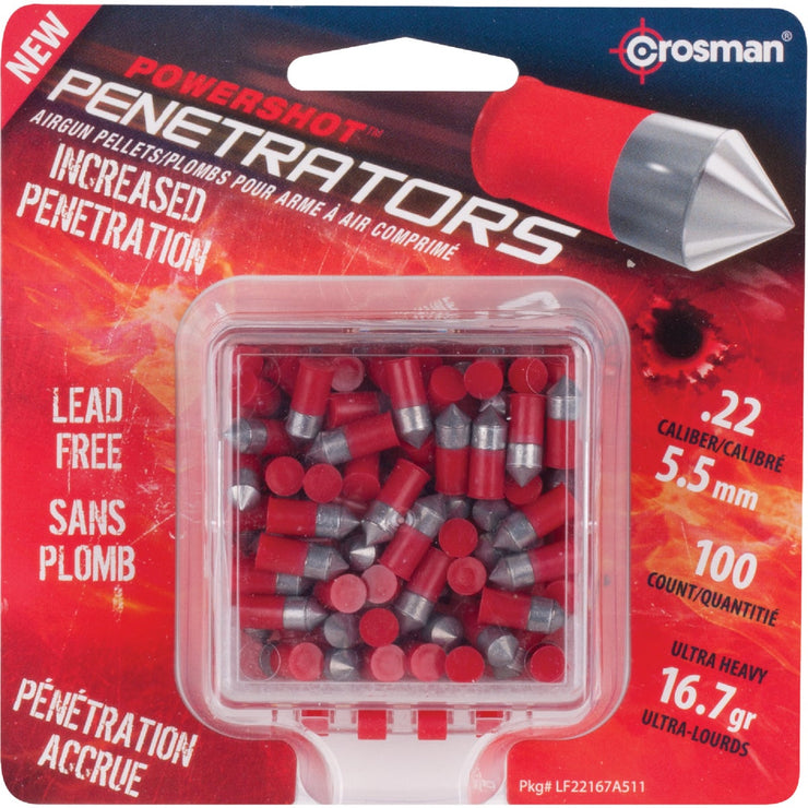 Image of Crosman PowerShot Penetrators .22 Cal. Pointed 16.7 Grain Pellet Ammunition (100-Pack)