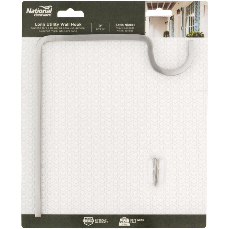 Image of National 2646 9 In. Satin Nickel Steel Extended Wall Hook Plant Hanger