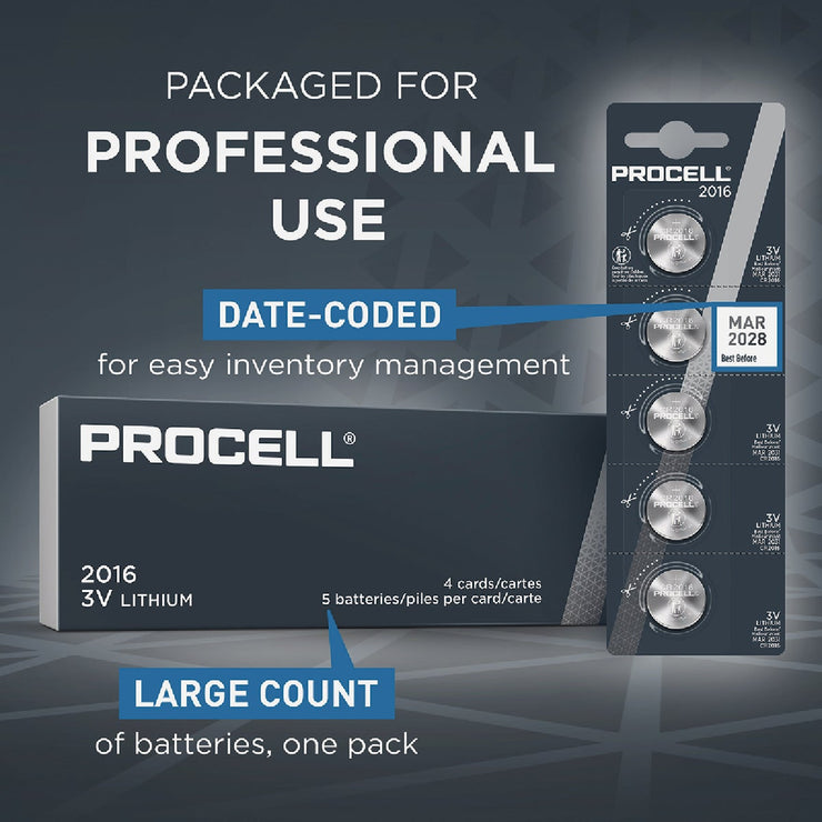 Image of Procell 2016 Lithium 3.0V Coin Cell Battery (5-Pack)
