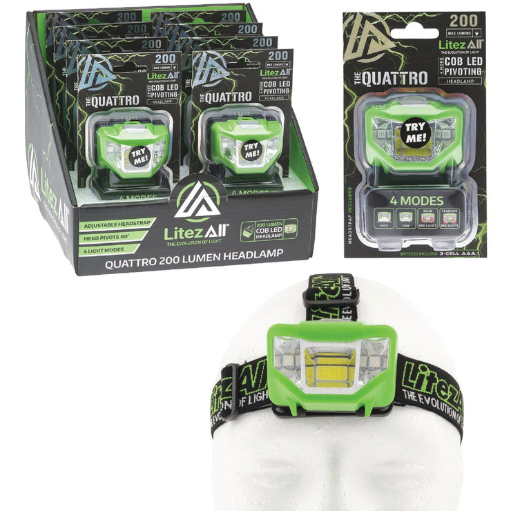 Image of LitezAll Quattro 200 Lm. LED 3AAA 4-Mode Headlamp