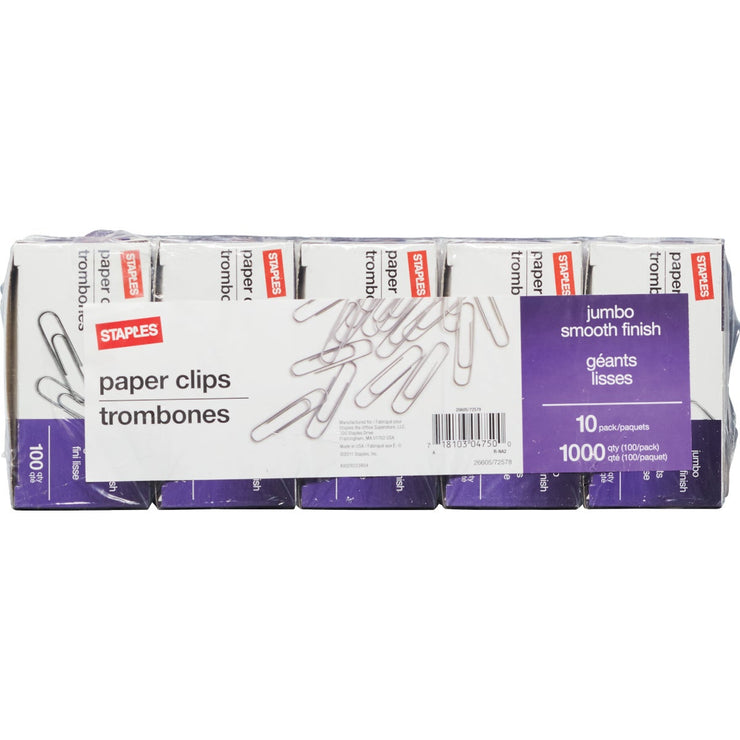 Image of Staples Jumbo Smooth Paper Clips (1000-Pack)