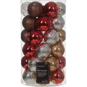 Image of Decoris 2.4 In. Shatterproof Christmas Red, Espresso, Winter White, Ginger Brown, Silver Bauble Christmas Ornament (37-Pack)