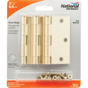 National 3-1/2 In. Square Satin Brass Door Hinge (3-Pack)