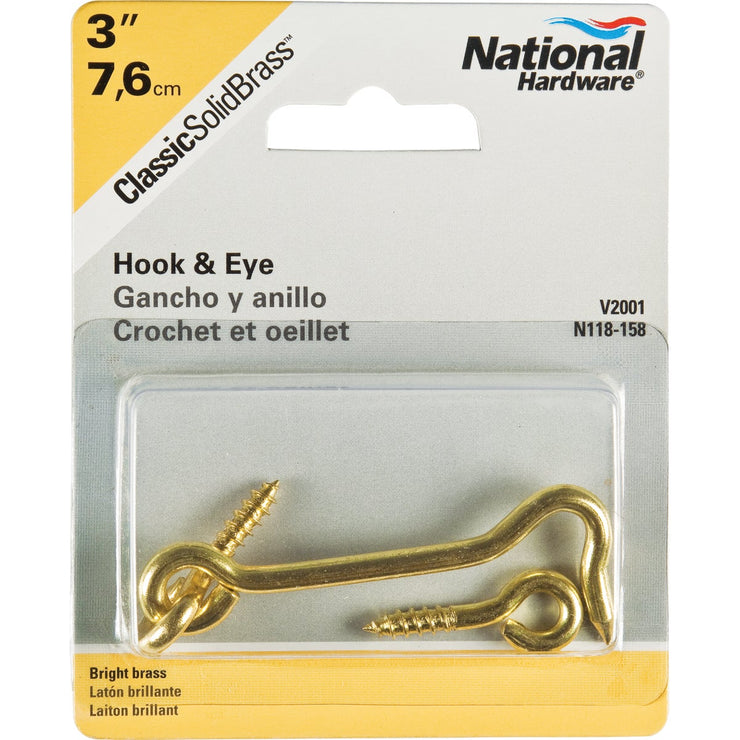 National Solid Brass 3 In. Hook & Eye Bolt