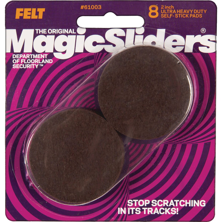 Magic Sliders 2 In. Round Brown Self-Adhesive Ultra Heavy-Duty Felt Furniture Pad (8-Pack)