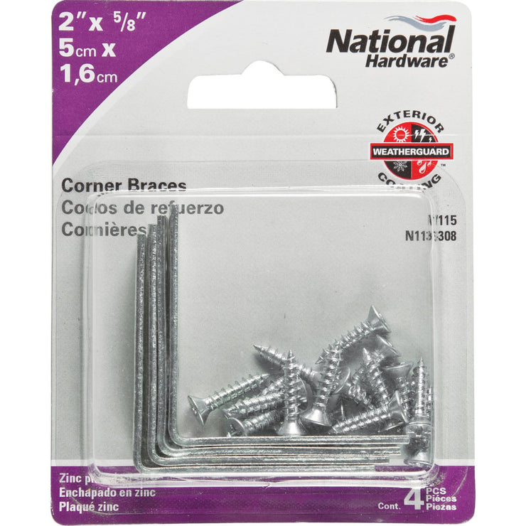 National Catalog V115 2 In. x 5/8 In. Zinc Steel Corner Brace (4-Count)