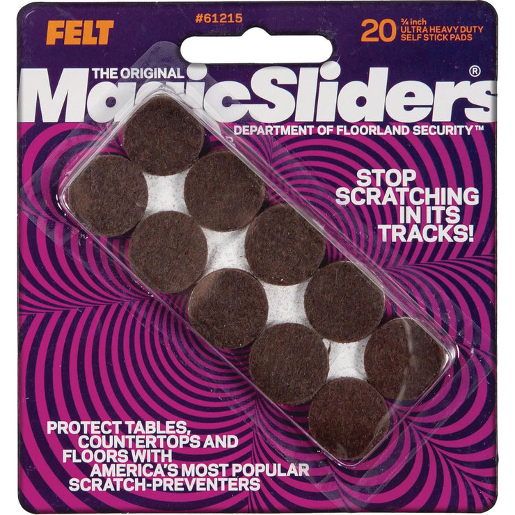 Magic Sliders 3/4 In. Round Brown Self-Adhesive Ultra Heavy-Duty Felt Furniture Pad (20-Pack)