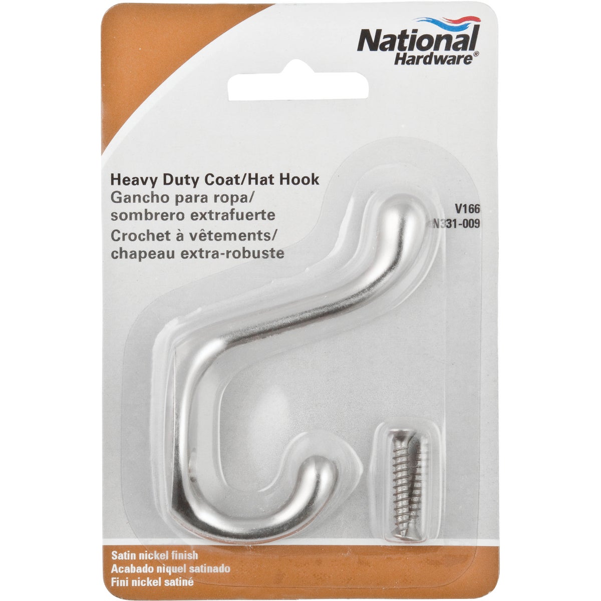 National Hardware Satin Nickel Heavy Duty Coat/Hat Hook